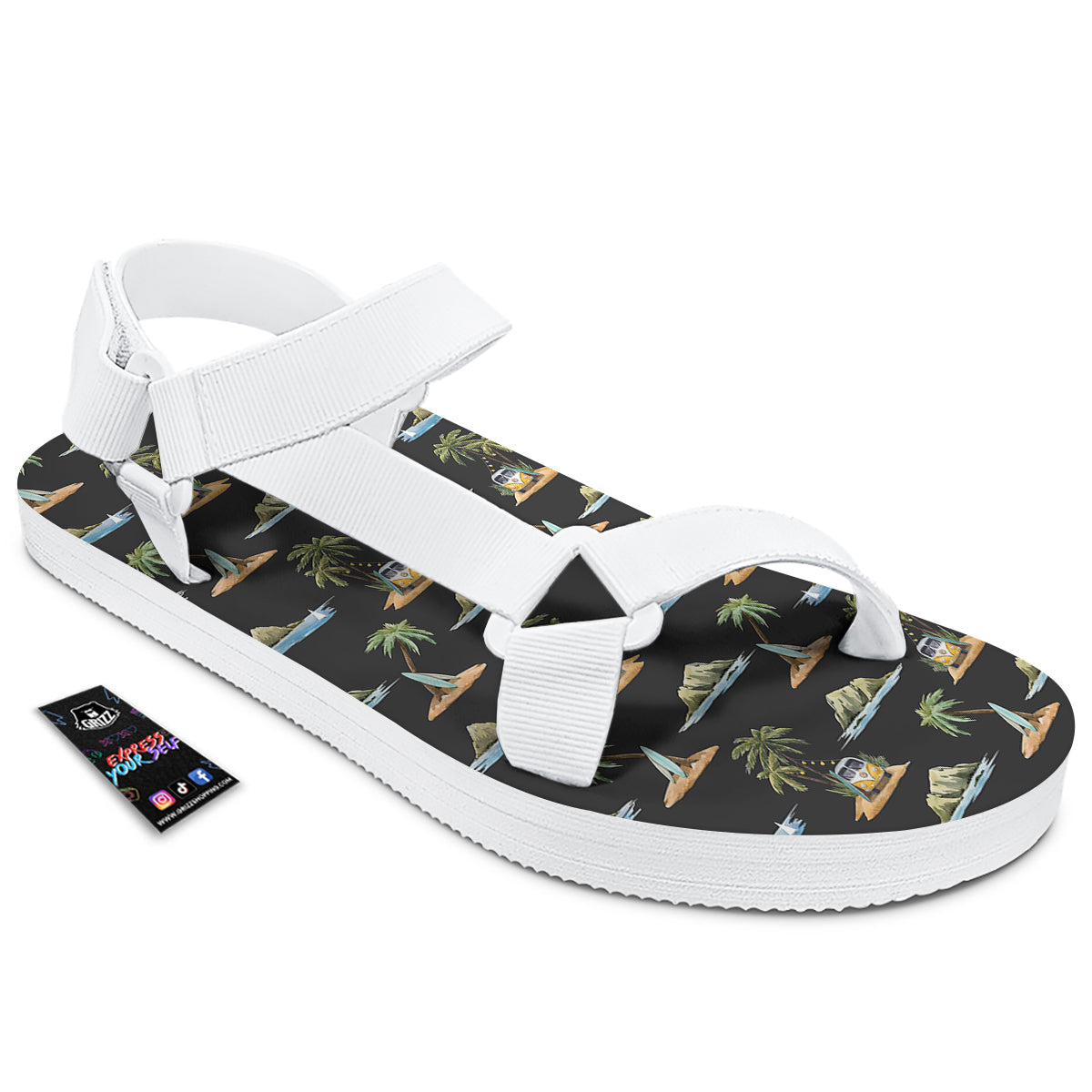 Surfing Watercolor Print Pattern White Open Toe Sandals-grizzshop
