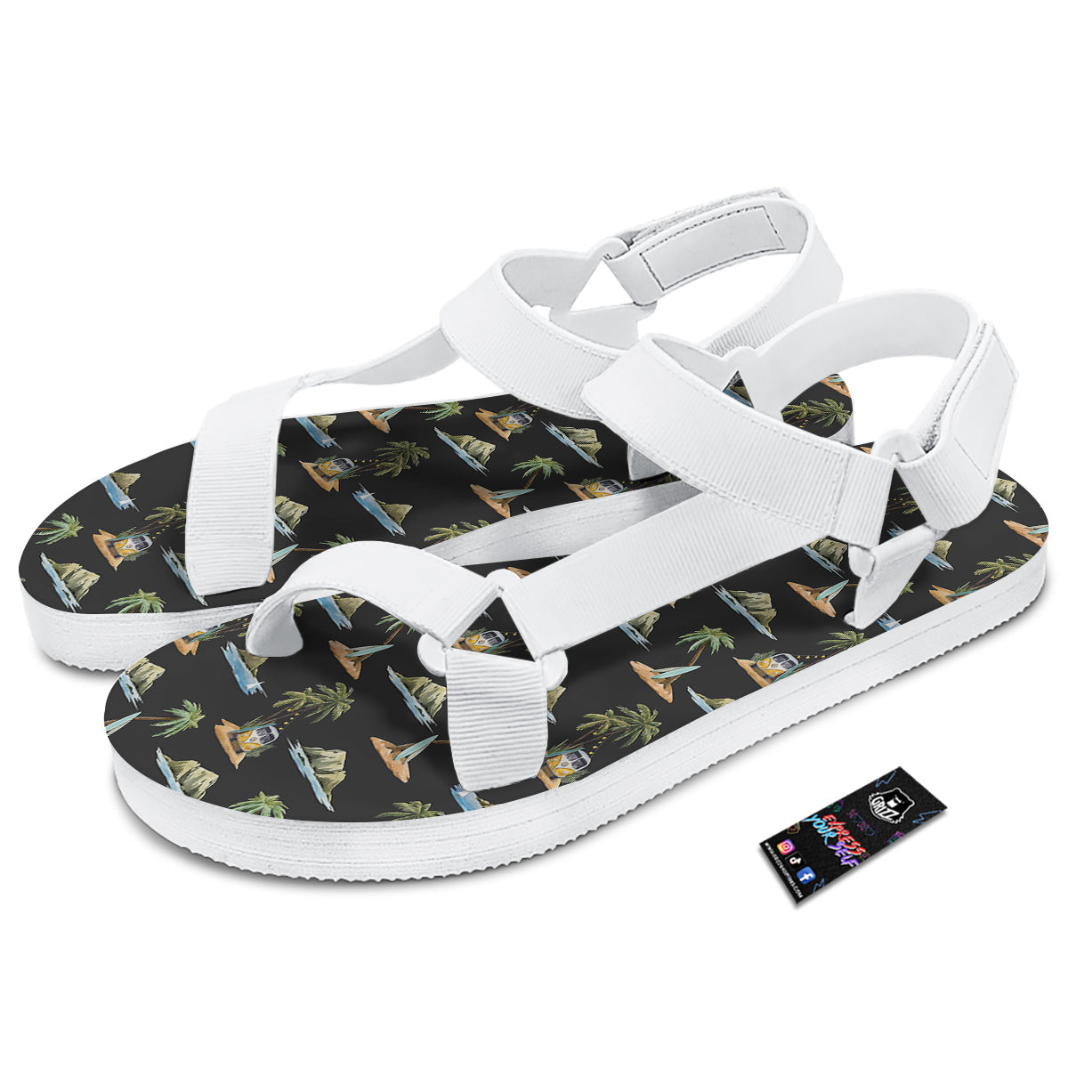 Surfing Watercolor Print Pattern White Open Toe Sandals-grizzshop