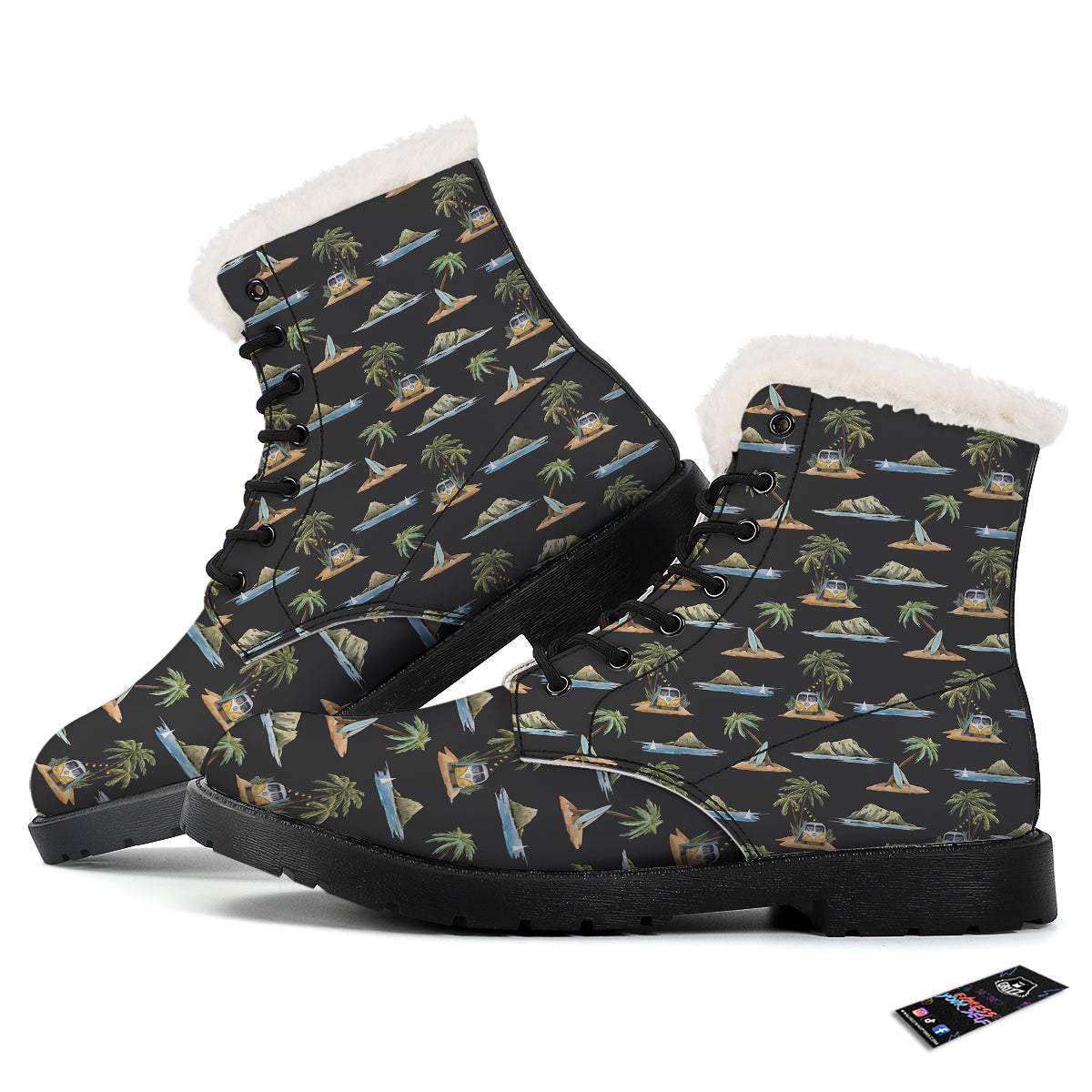Surfing Watercolor Print Pattern Winter Boots-grizzshop