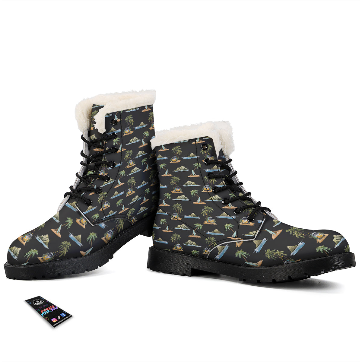 Surfing Watercolor Print Pattern Winter Boots-grizzshop