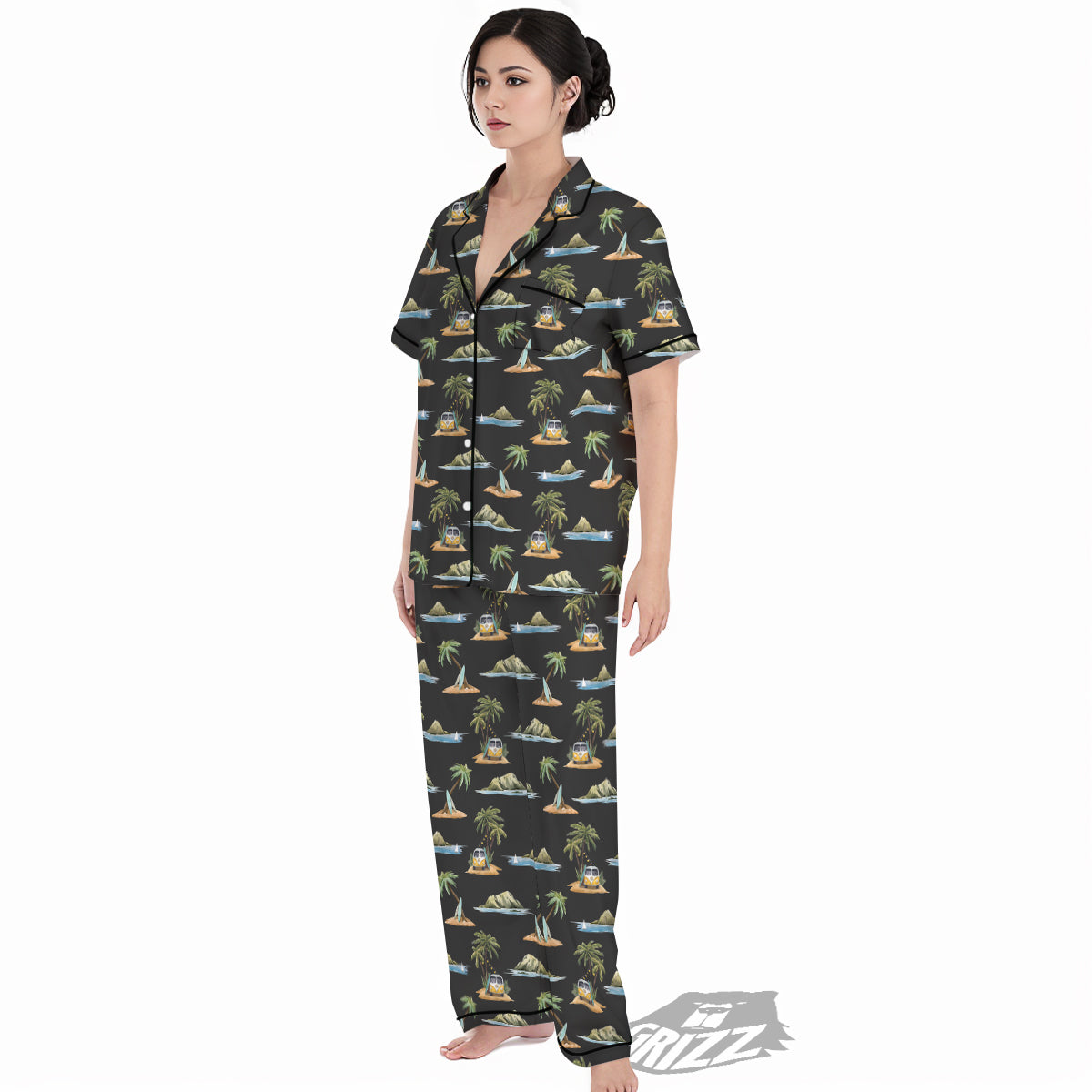 Surfing Watercolor Print Pattern Women's Pajamas Set-grizzshop