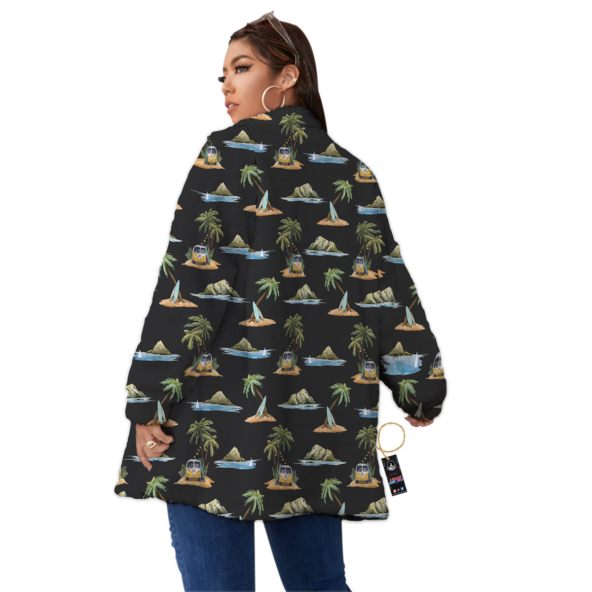 Surfing Watercolor Print Pattern Women's Sherpa Jacket-grizzshop