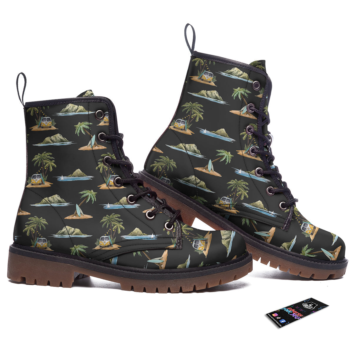 Surfing Watercolor Print Pattern Work Boots-grizzshop