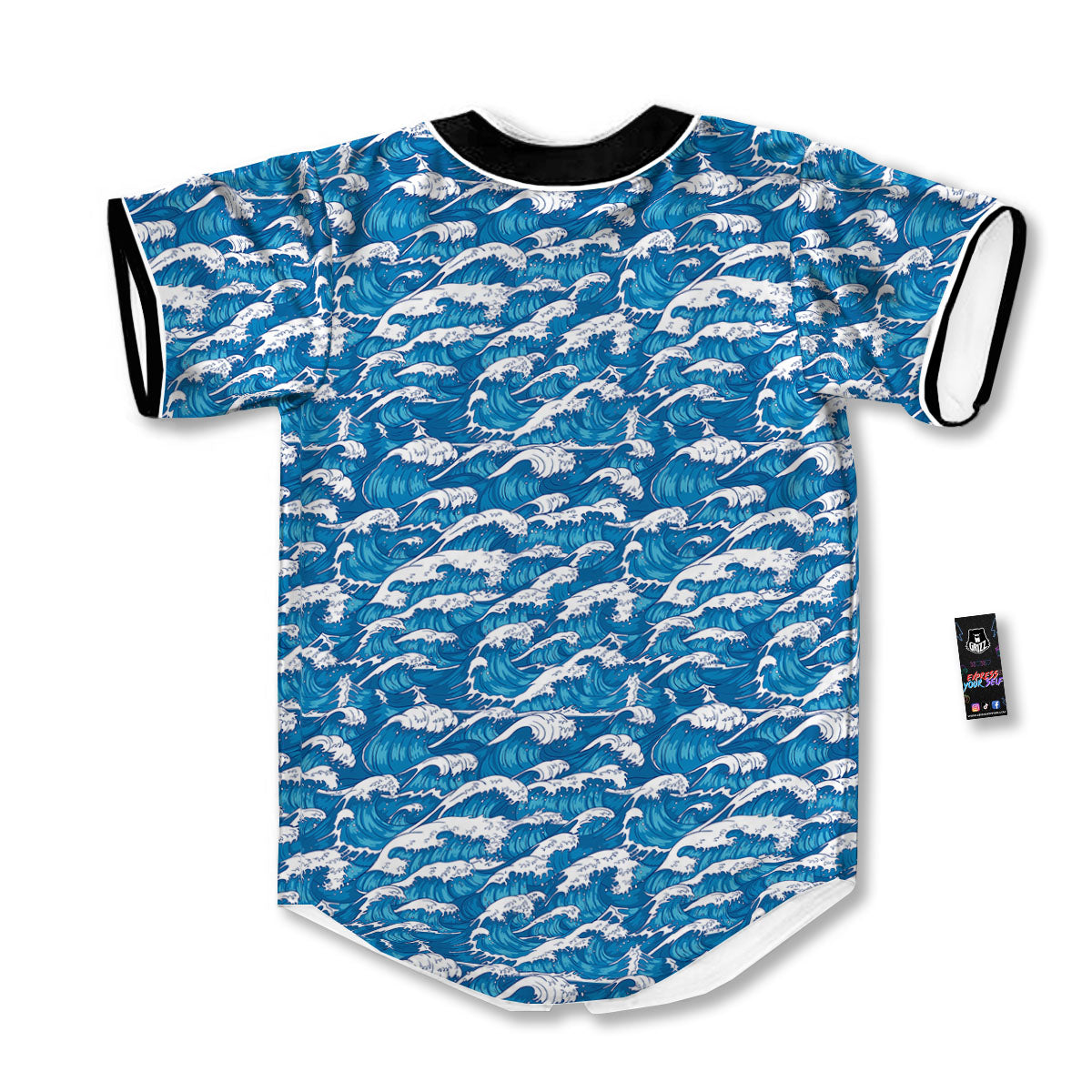 Surfing Wave Blue Print Pattern Baseball Jersey-grizzshop