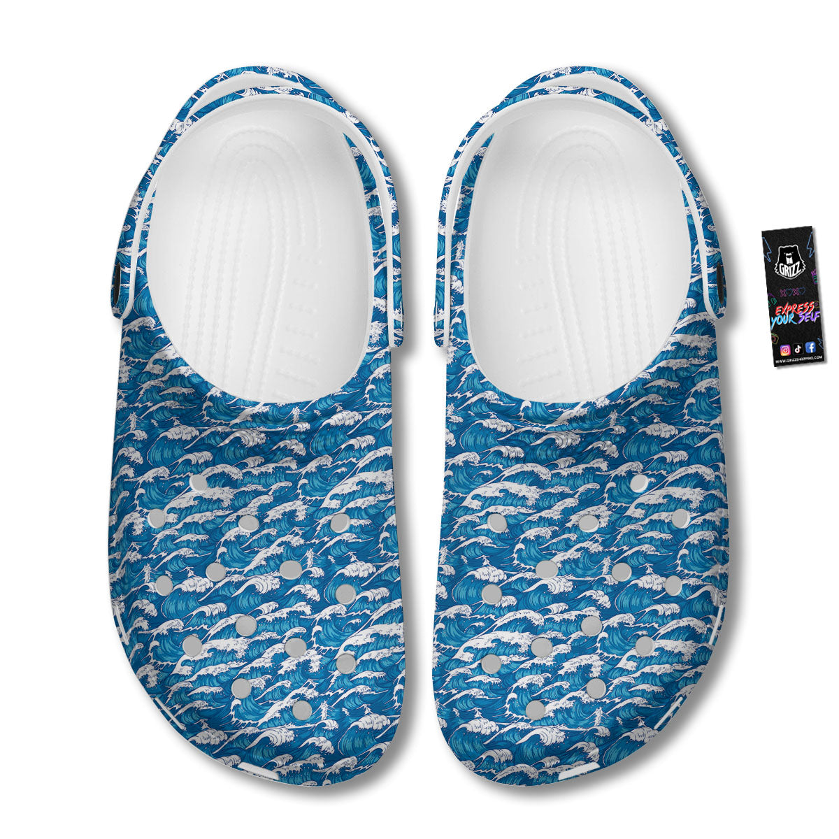 Surfing Wave Blue Print Pattern Clog-grizzshop