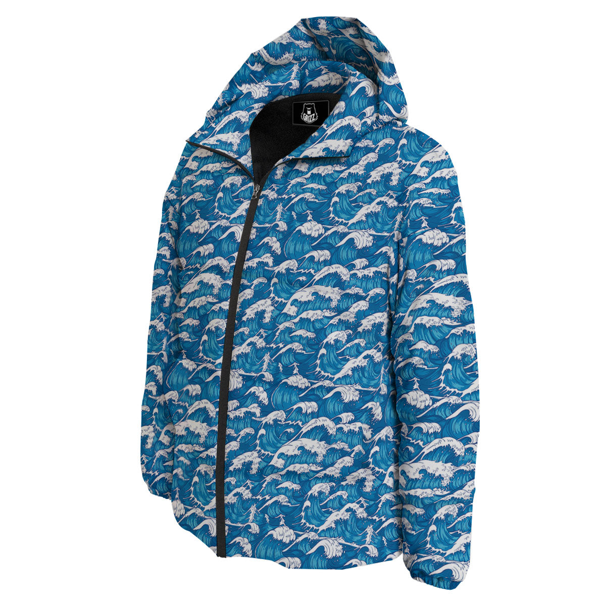 Surfing Wave Blue Print Pattern Down Jacket-grizzshop