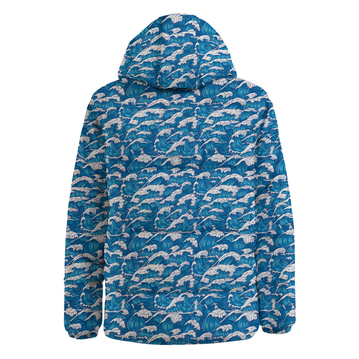 Surfing Wave Blue Print Pattern Down Jacket-grizzshop