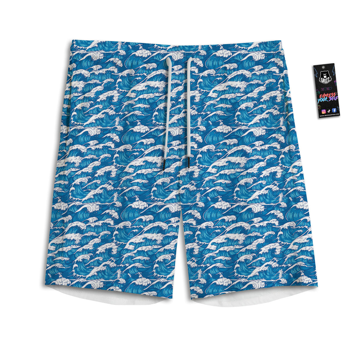 Surfing Wave Blue Print Pattern Men's Athletic Shorts