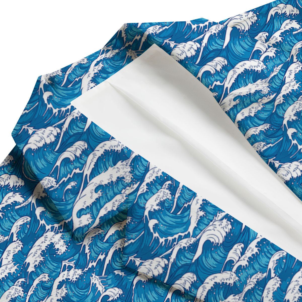 Surfing Wave Blue Print Pattern Men's Blazer-grizzshop