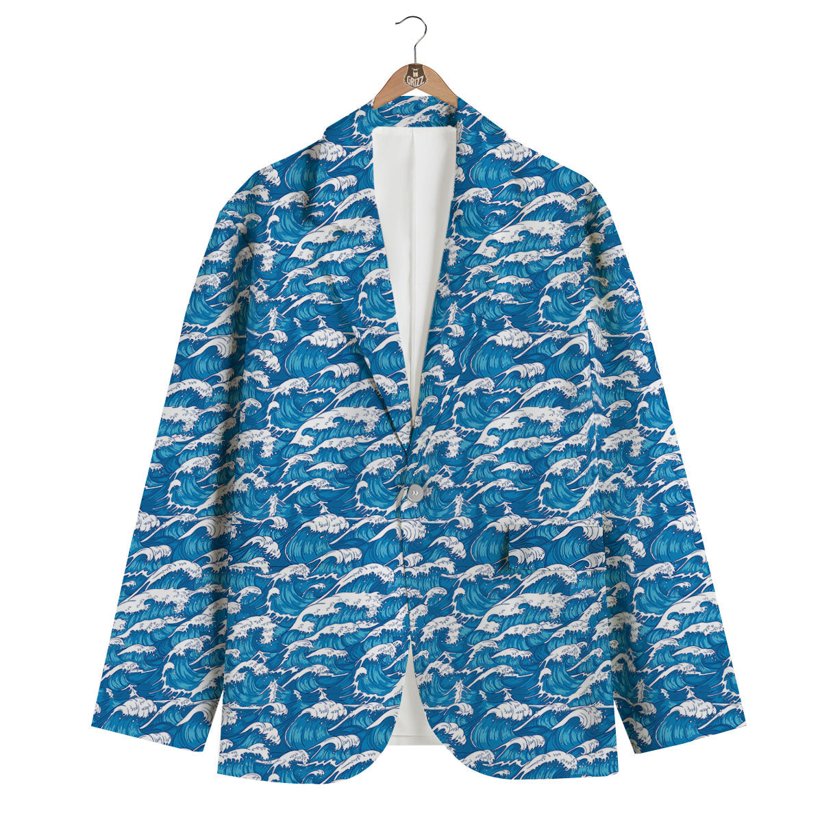 Surfing Wave Blue Print Pattern Men's Blazer-grizzshop
