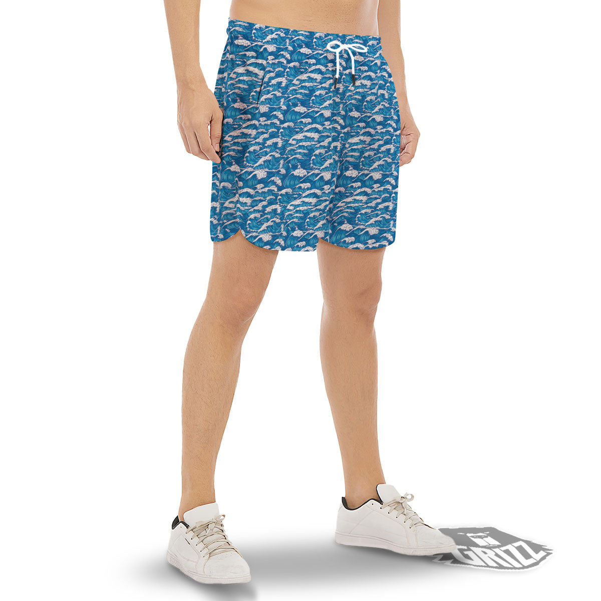 Surfing Wave Blue Print Pattern Men's Gym Shorts-grizzshop