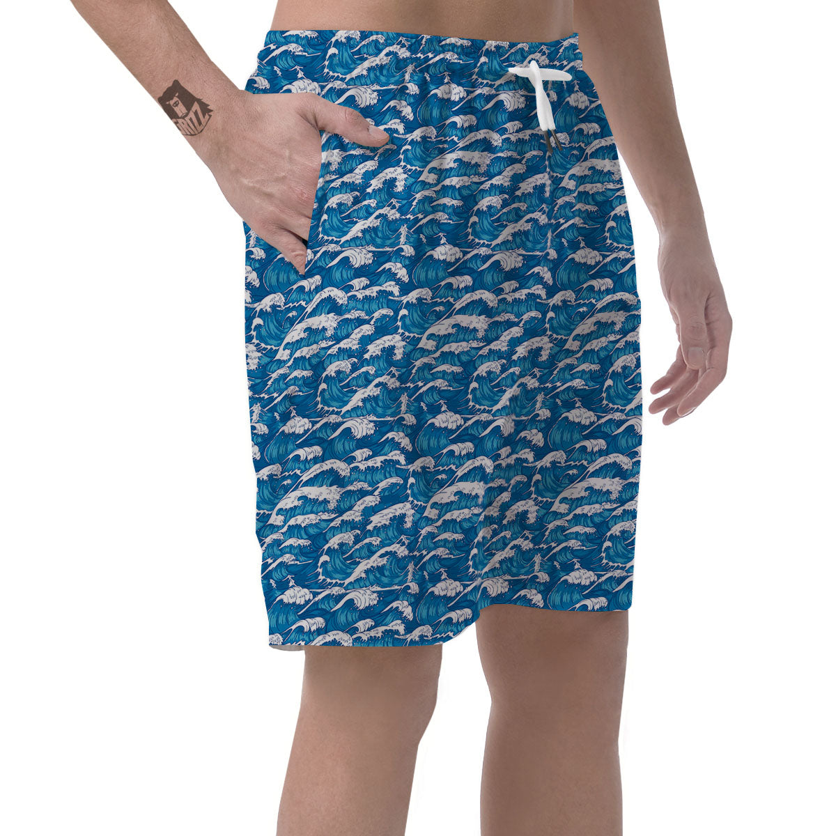 Surfing Wave Blue Print Pattern Men's Shorts-grizzshop