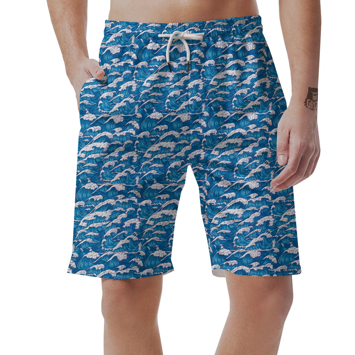 Surfing Wave Blue Print Pattern Men's Shorts-grizzshop