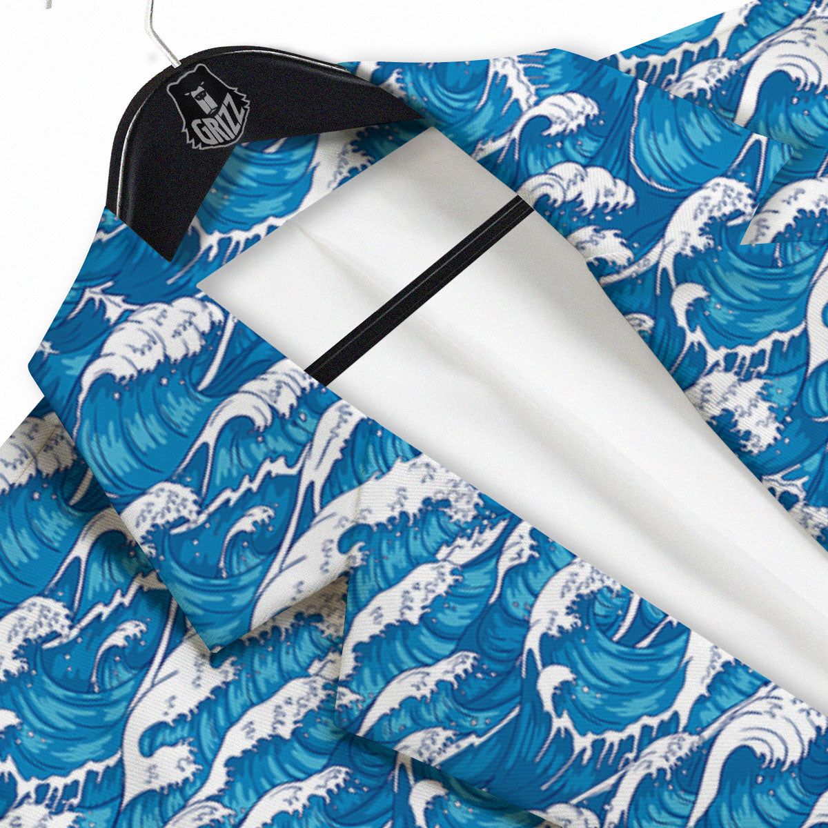 Surfing Wave Blue Print Pattern Men's Sport Coat-grizzshop
