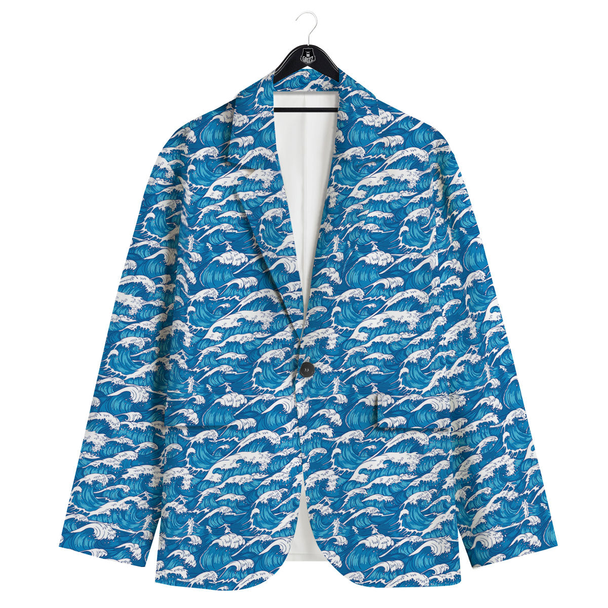 Surfing Wave Blue Print Pattern Men's Sport Coat-grizzshop