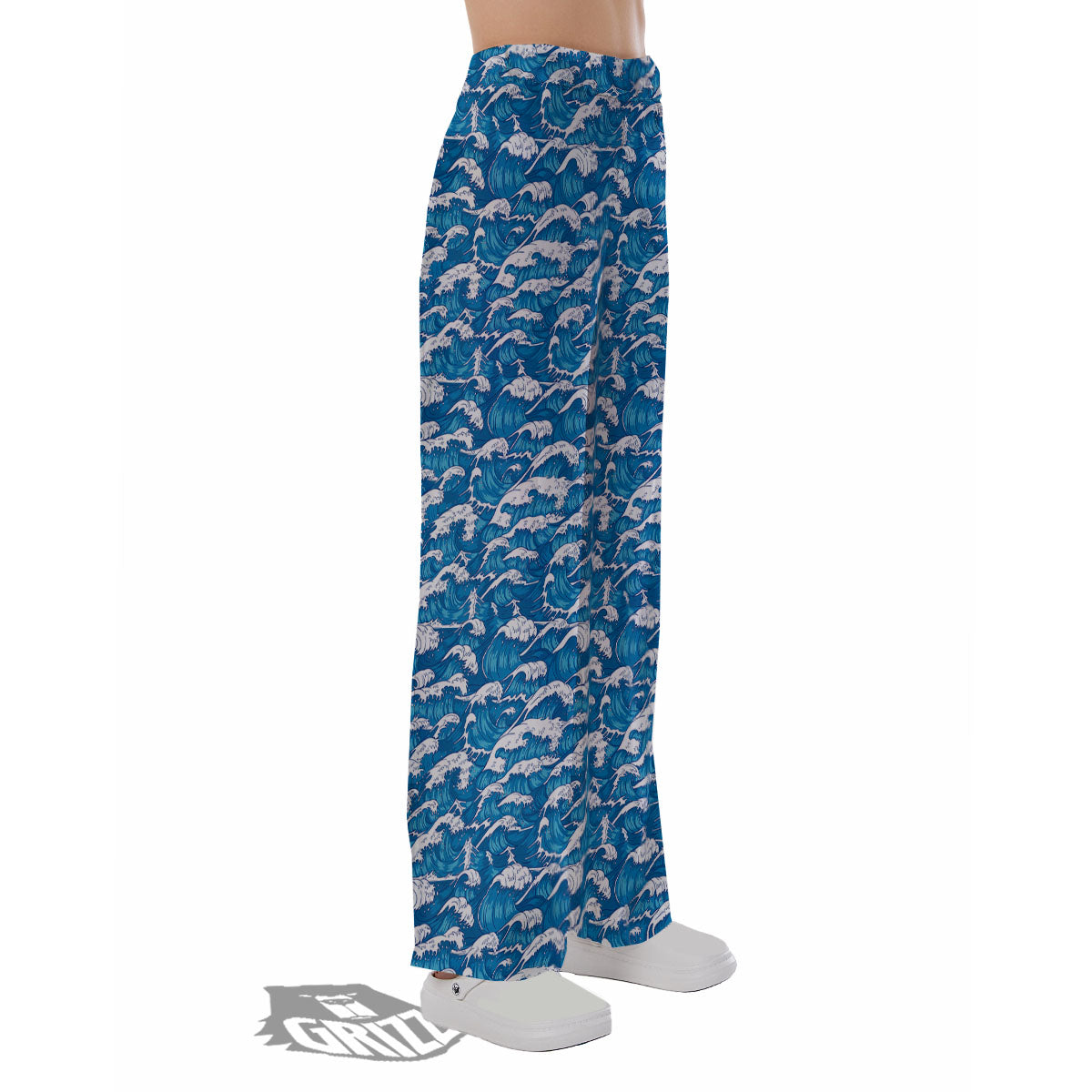 Surfing Wave Blue Print Pattern Pajama Pants-grizzshop