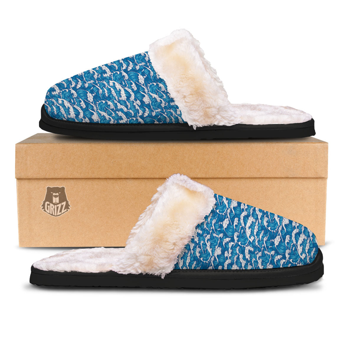 Surfing Wave Blue Print Pattern Slippers-grizzshop
