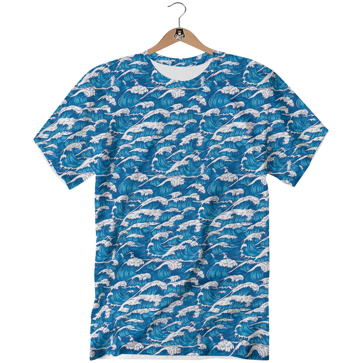 Surfing Wave Blue Print Pattern T-Shirt-grizzshop