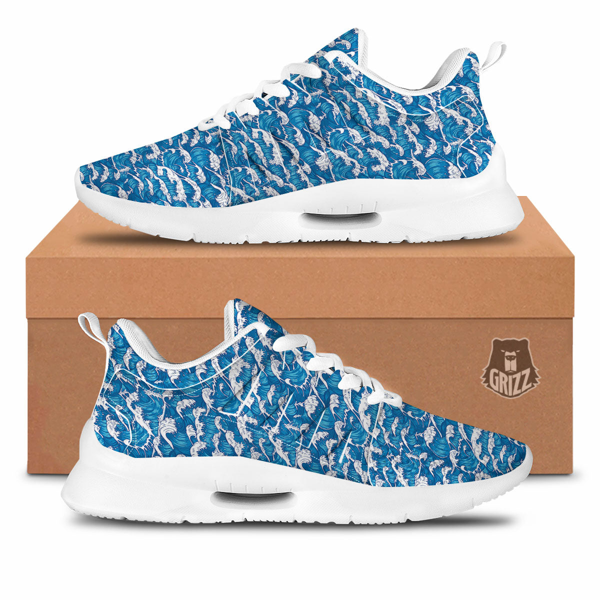 Surfing Wave Blue Print Pattern Tennis Shoes-grizzshop