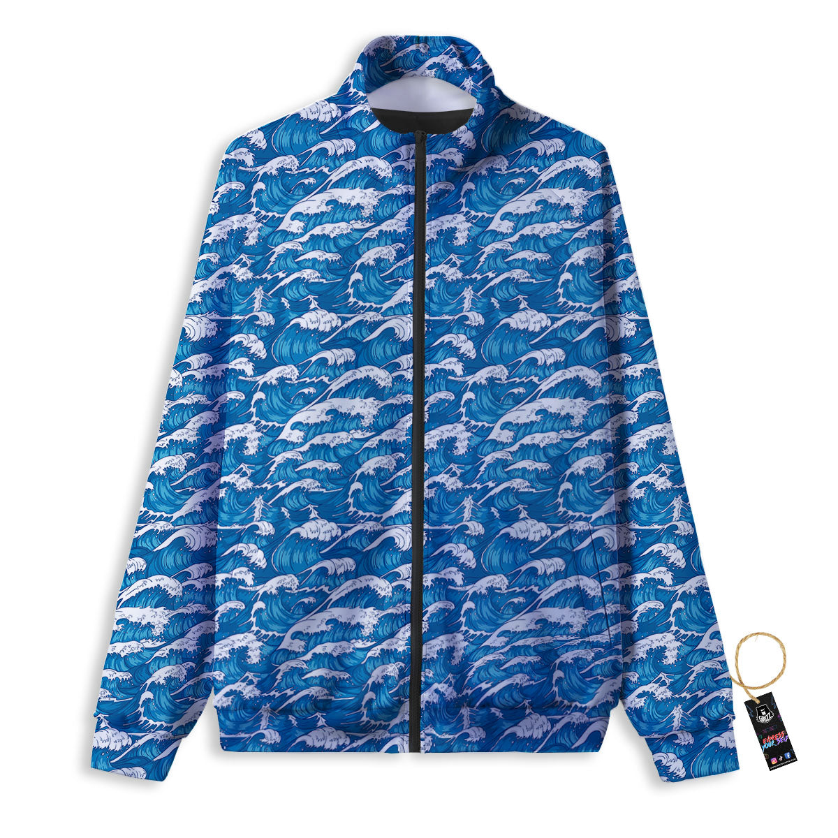 Surfing Wave Blue Print Pattern Track Jacket-grizzshop