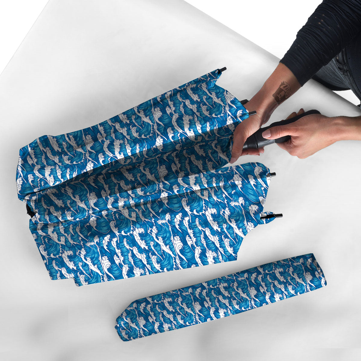 Surfing Wave Blue Print Pattern Umbrella-grizzshop