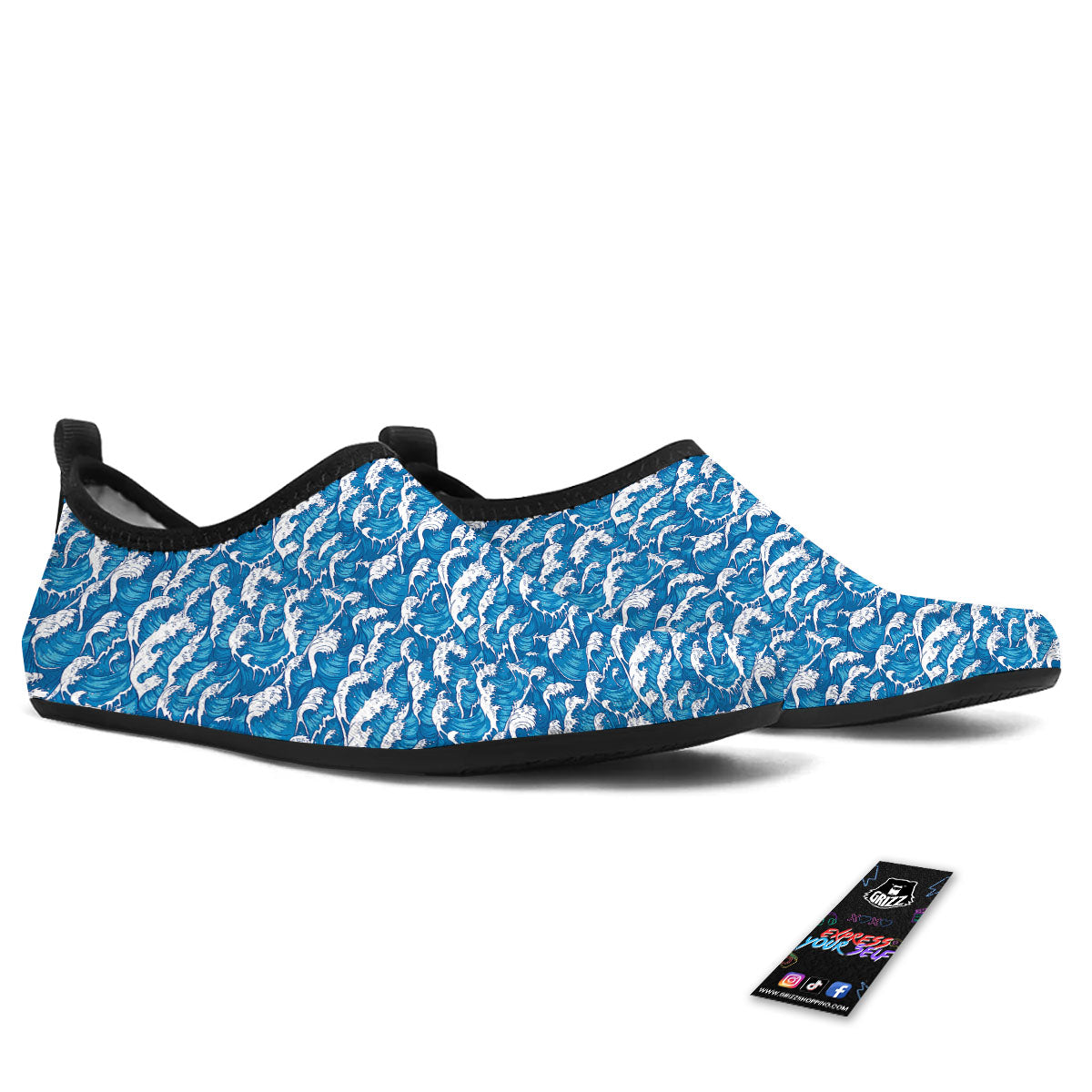 Surfing Wave Blue Print Pattern Water Shoes-grizzshop