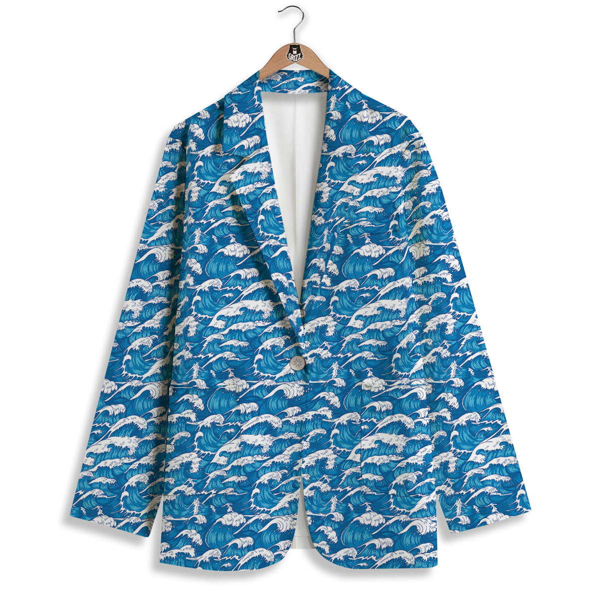Surfing Wave Blue Print Pattern Women's Blazer-grizzshop