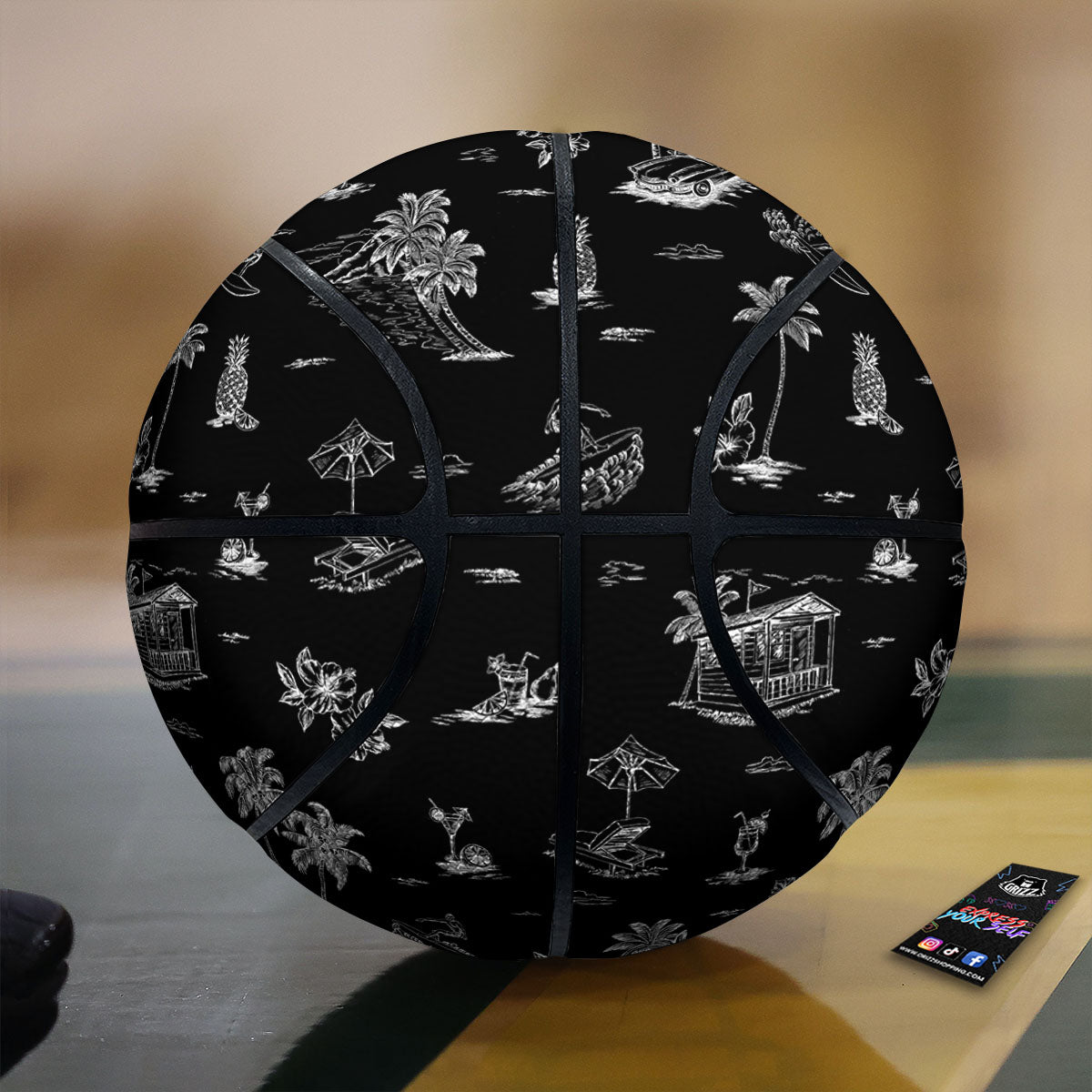 Surfing Black White Print Pattern Basketball
