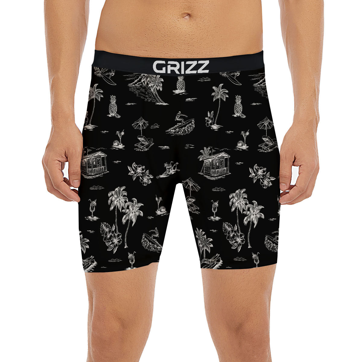 Surfing Black White Print Pattern Boxer Briefs