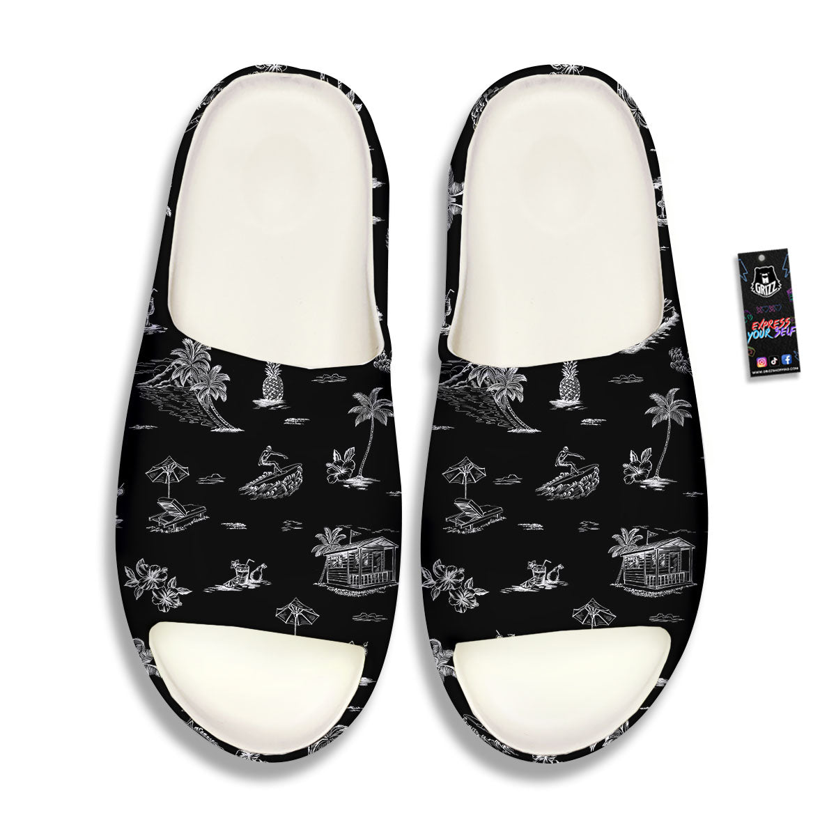 Surfing Black White Print Pattern Sandals-grizzshop