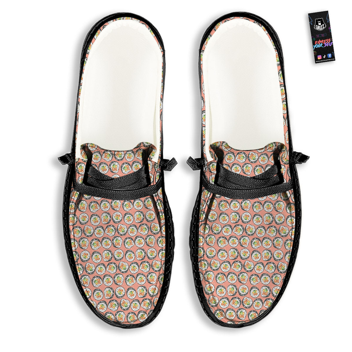 Sushi Colorful Print Pattern Black Loafers-grizzshop