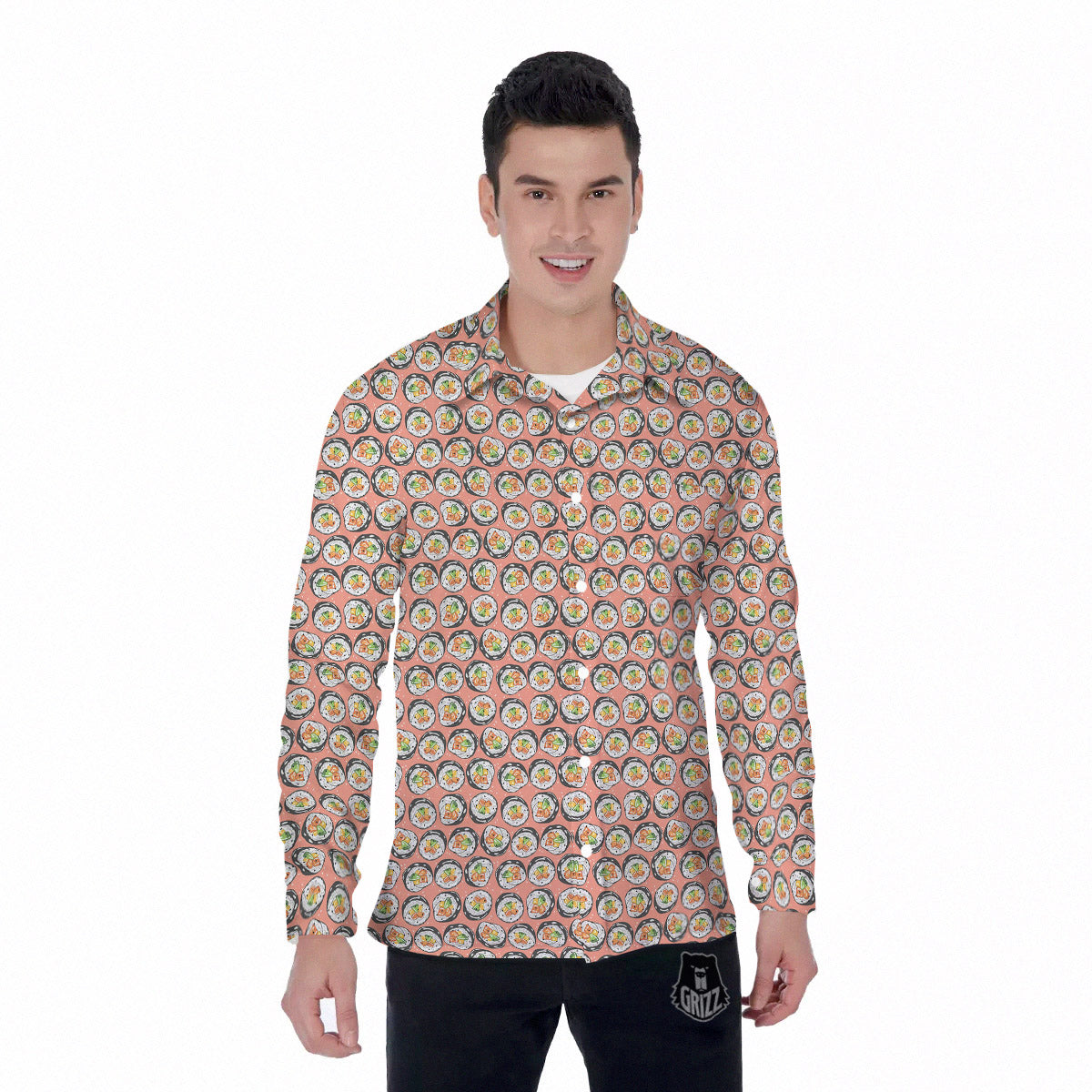 Sushi Colorful Print Pattern Men's Long Sleeve Shirts-grizzshop