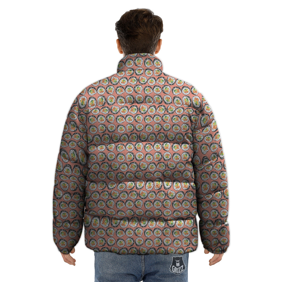 Sushi Colorful Print Pattern Puffer Jacket-grizzshop