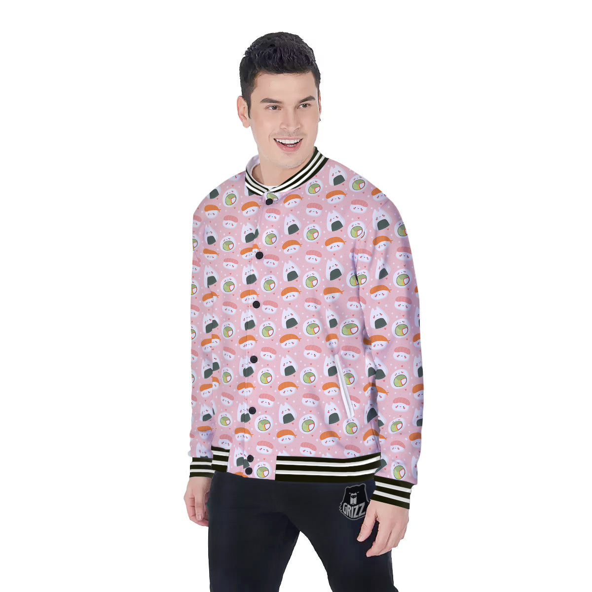 Sushi Cute Japanese Print Pattern Baseball Jacket-grizzshop