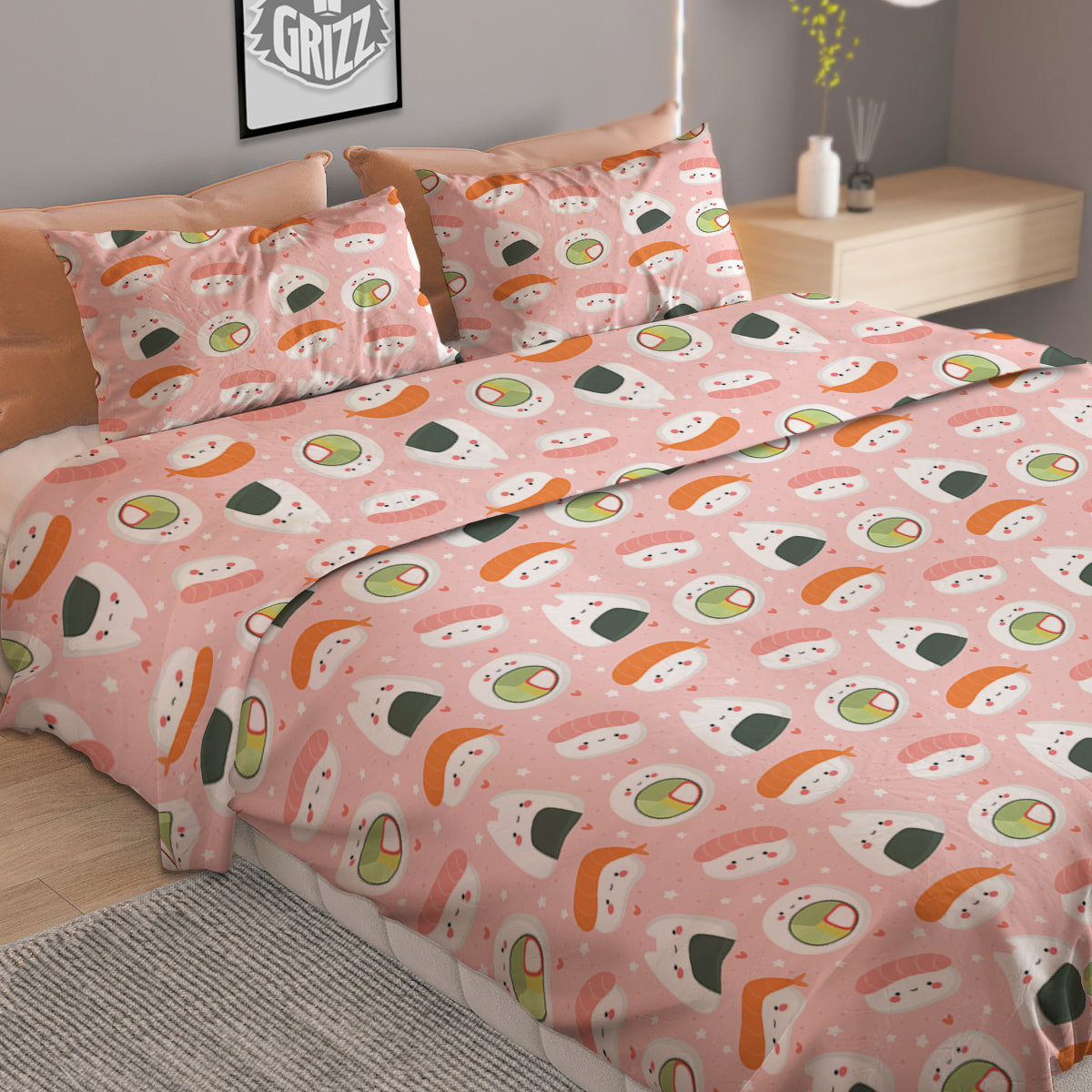 Sushi Cute Japanese Print Pattern Duvet Cover Bedding Set