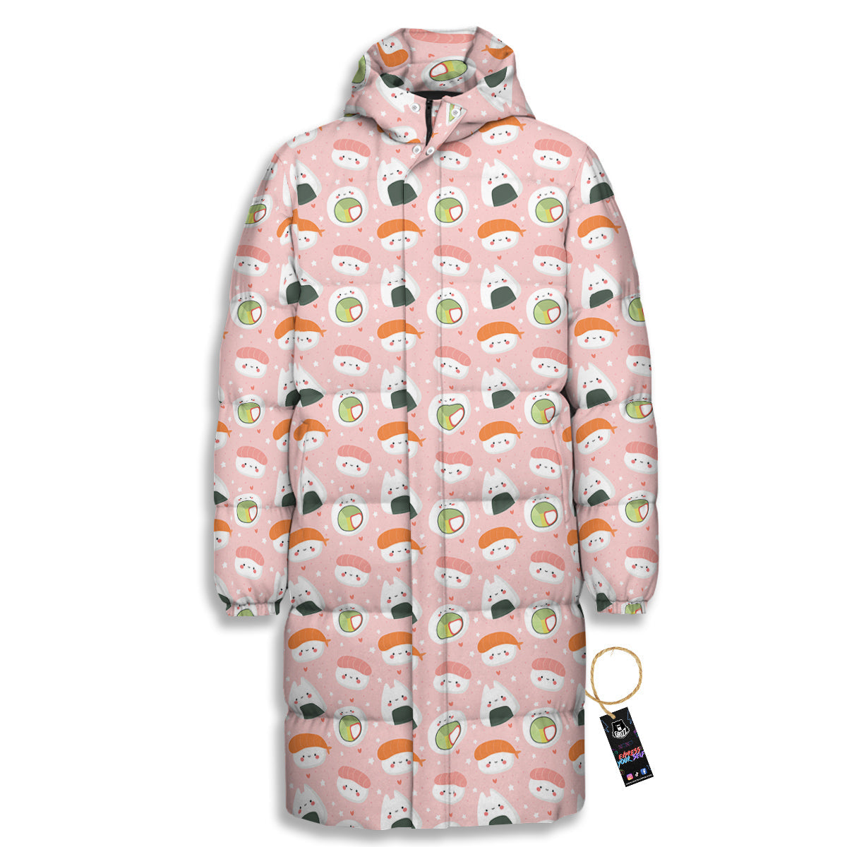 Sushi Cute Japanese Print Pattern Long Down Jacket-grizzshop