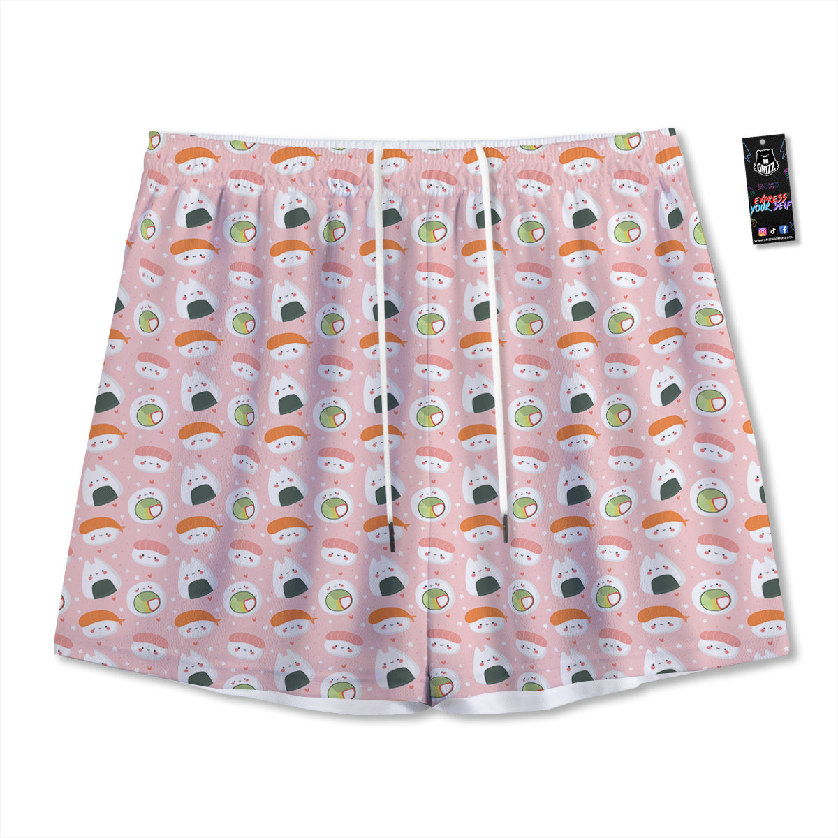 Sushi Cute Japanese Print Pattern Mesh Shorts