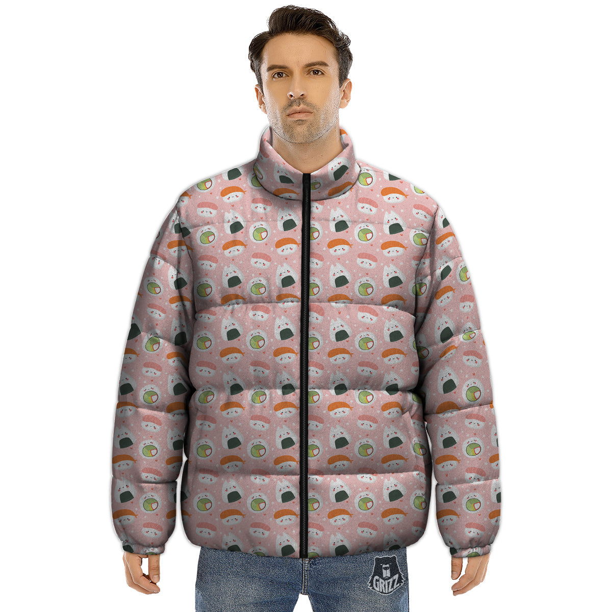 Sushi Cute Japanese Print Pattern Puffer Jacket-grizzshop