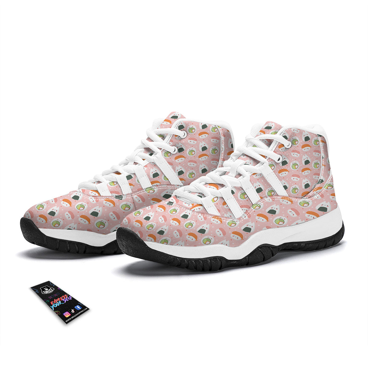 Sushi Cute Japanese Print Pattern White Bball Shoes-grizzshop