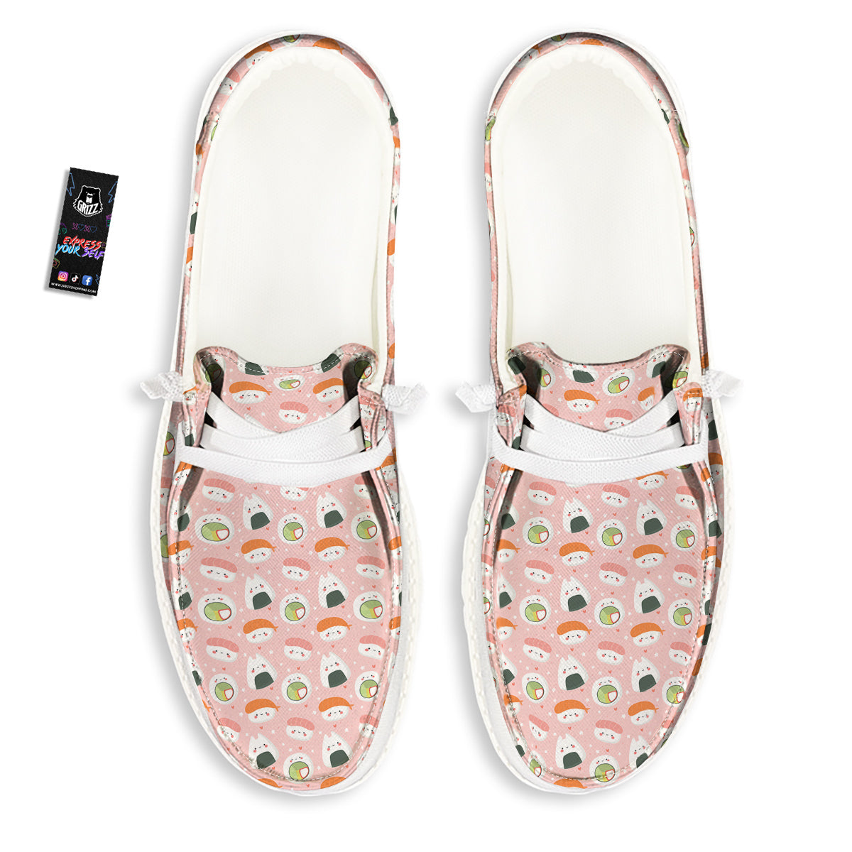 Sushi Cute Japanese Print Pattern White Loafers-grizzshop