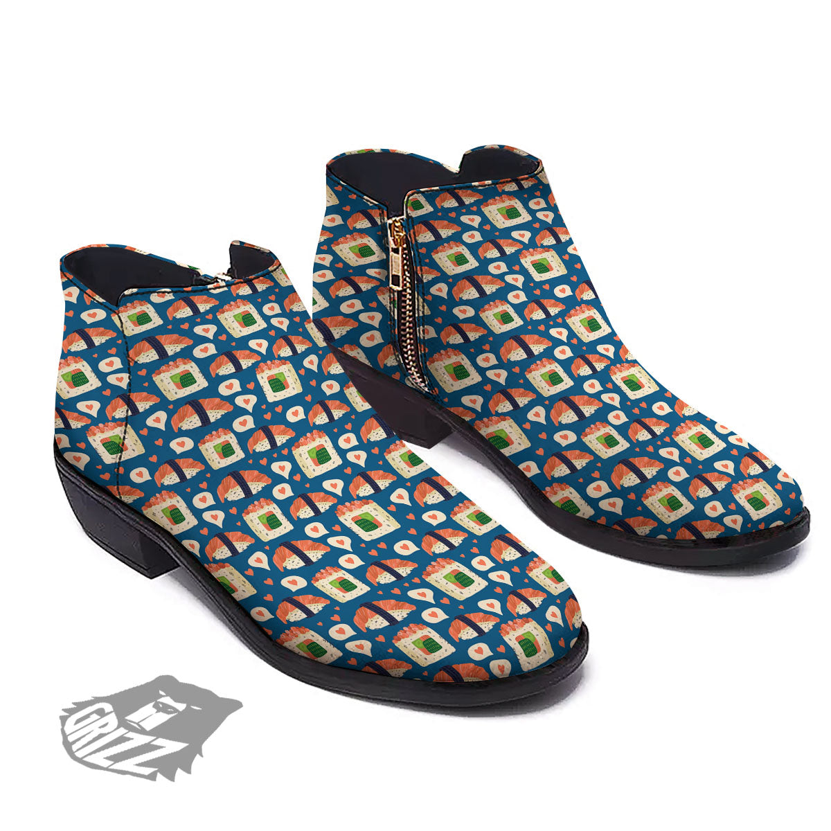 Sushi Doodle Japanese Print Pattern Ankle Boots-grizzshop