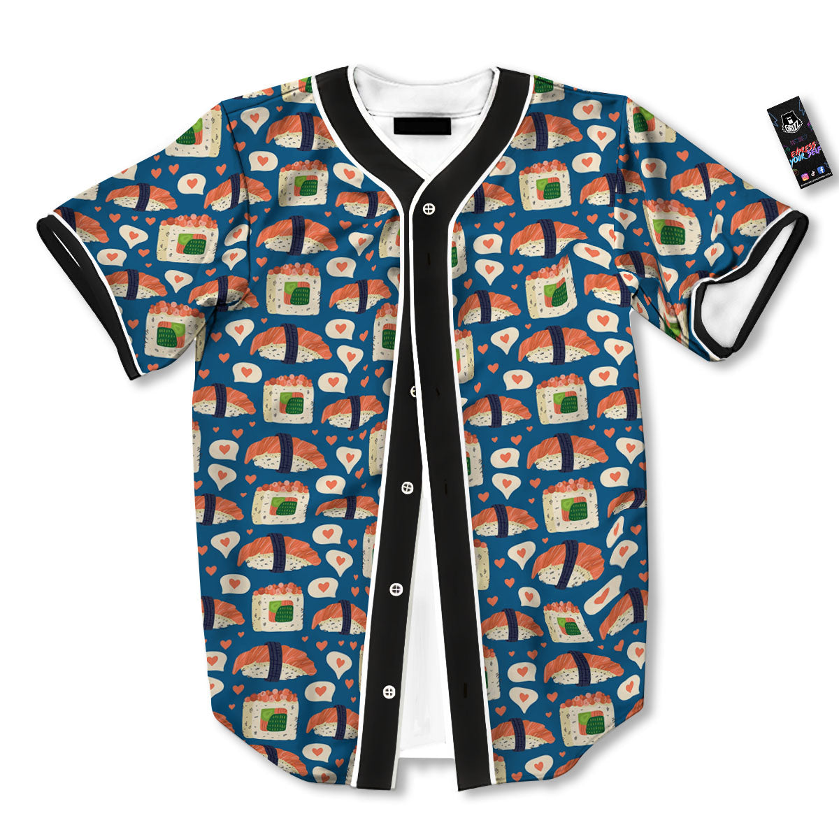 Sushi Doodle Japanese Print Pattern Baseball Jersey-grizzshop