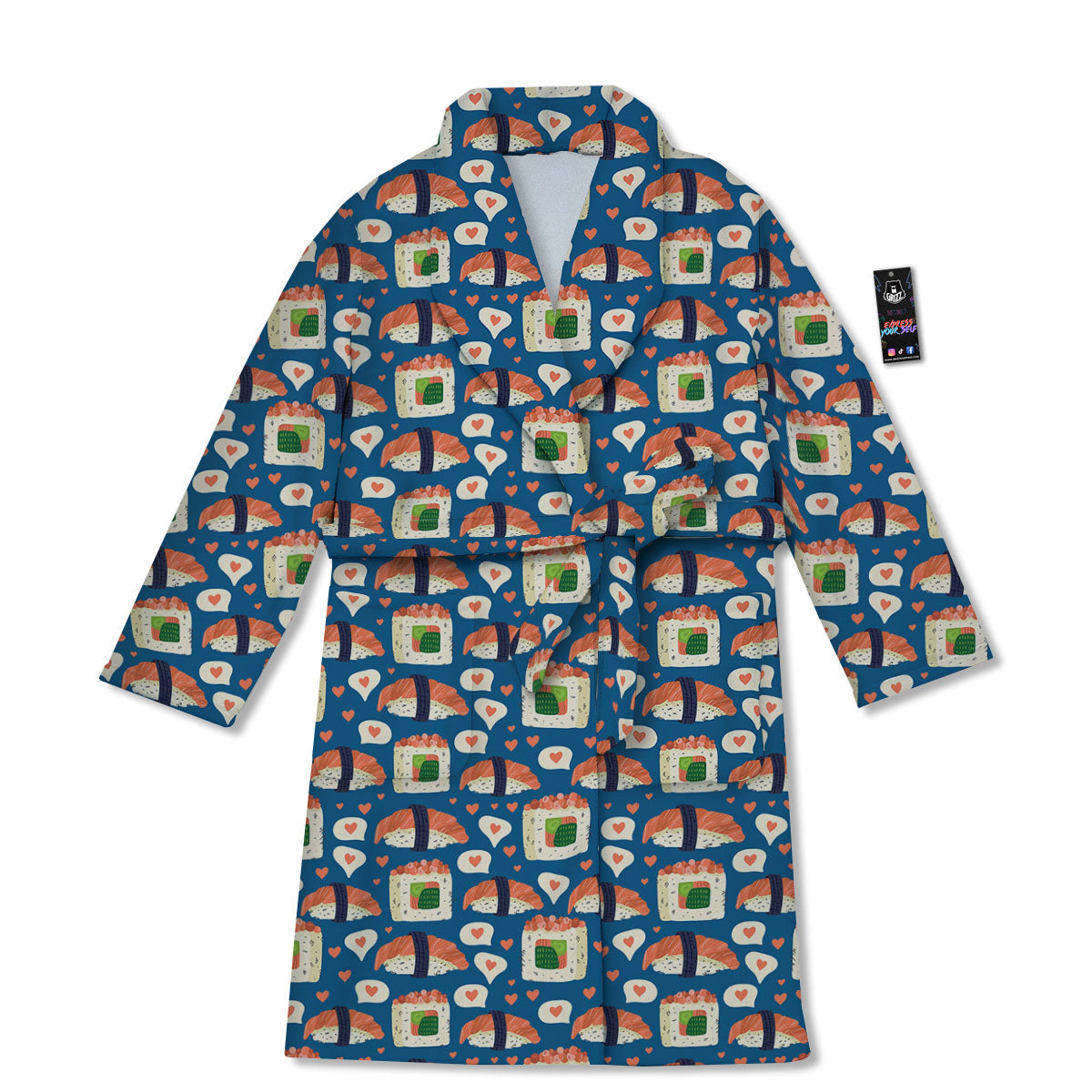 Sushi Doodle Japanese Print Pattern Bathrobe-grizzshop