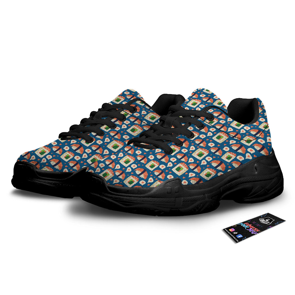 Sushi Doodle Japanese Print Pattern Black Chunky Shoes-grizzshop