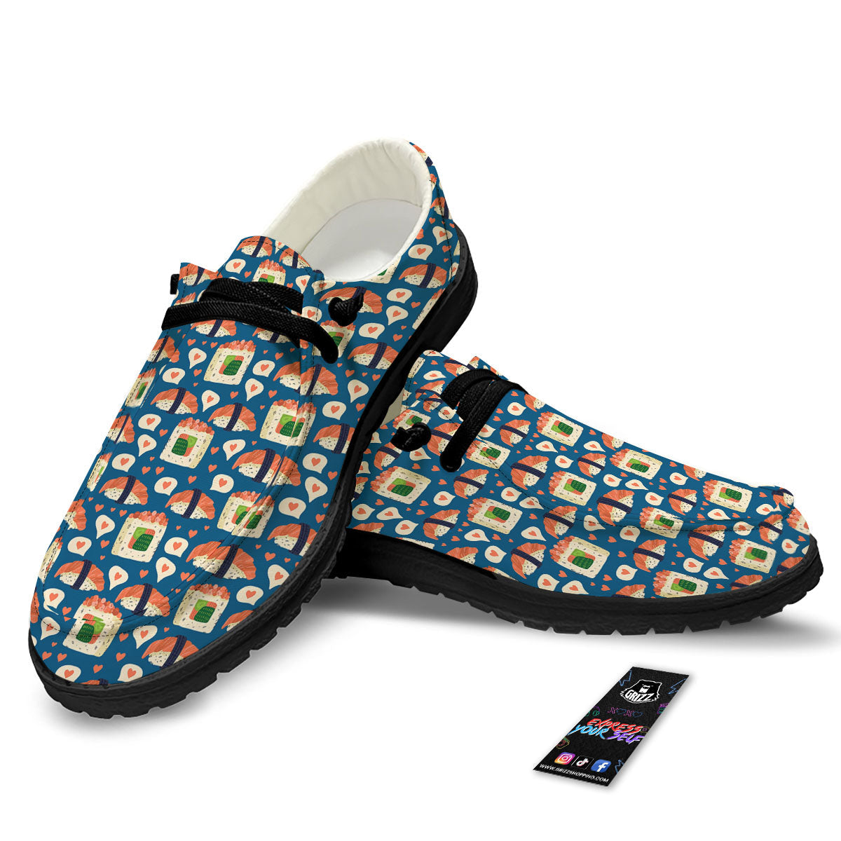 Sushi Doodle Japanese Print Pattern Black Loafers-grizzshop