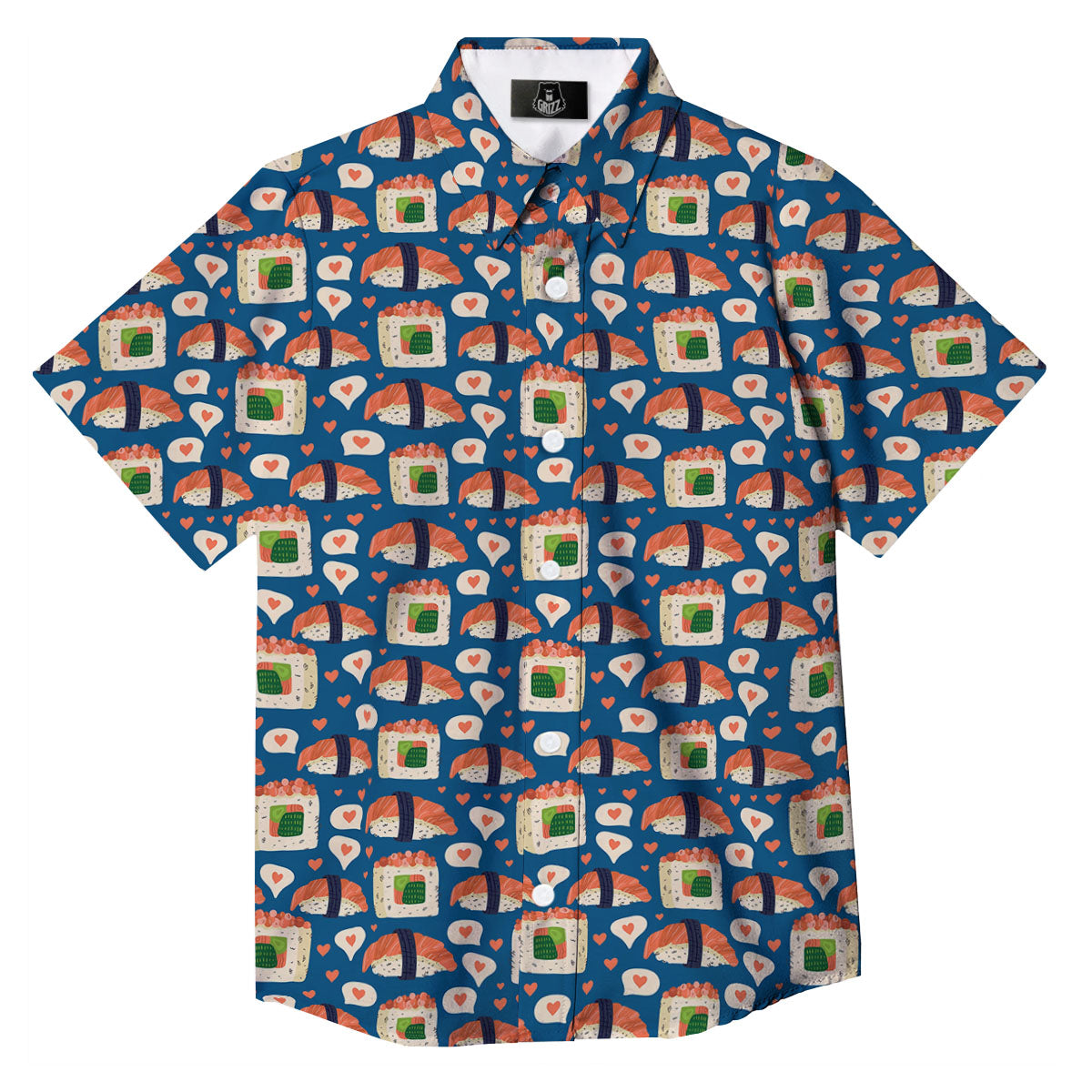 Sushi Doodle Japanese Print Pattern Button Up Shirt-grizzshop