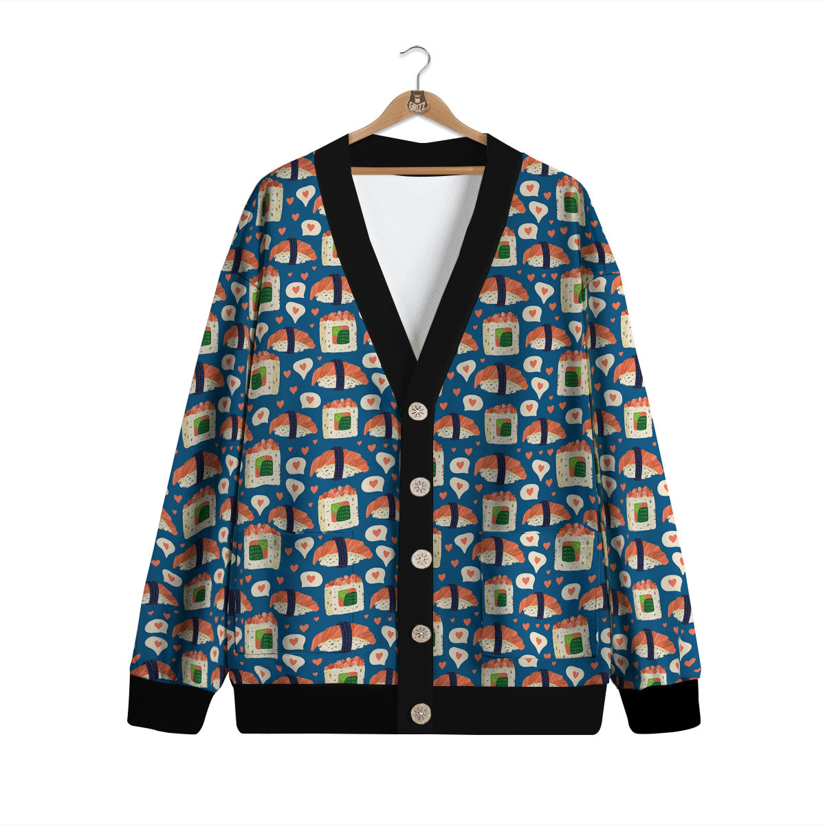 Sushi Doodle Japanese Print Pattern Cardigan-grizzshop