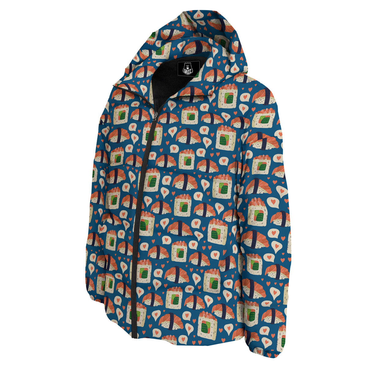 Sushi Doodle Japanese Print Pattern Down Jacket-grizzshop