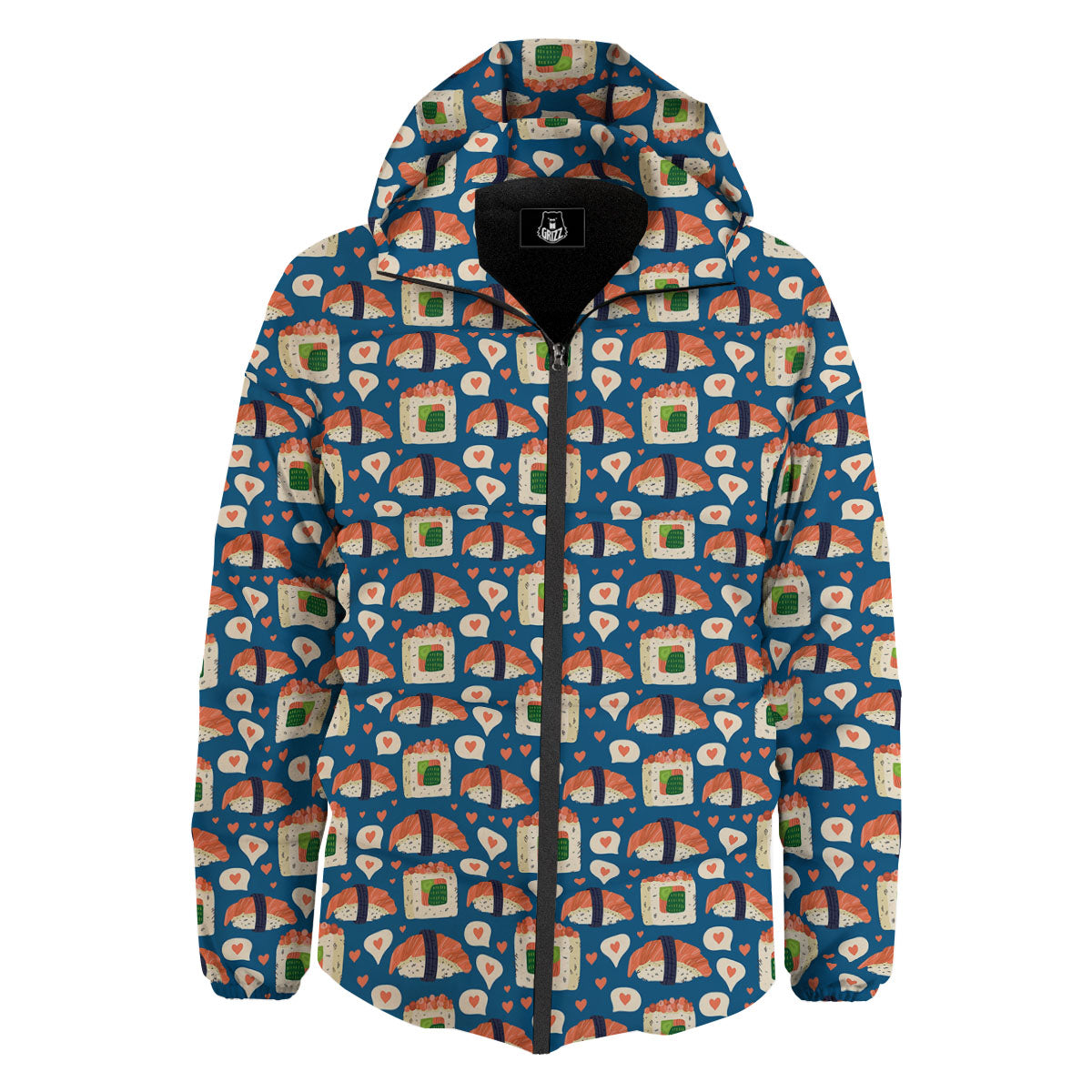 Sushi Doodle Japanese Print Pattern Down Jacket-grizzshop