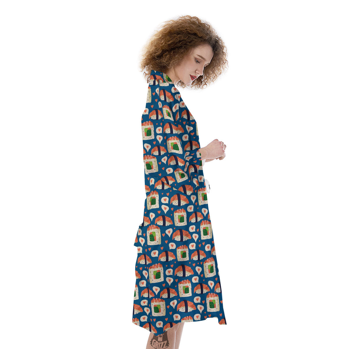 Sushi Doodle Japanese Print Pattern Kimono-grizzshop